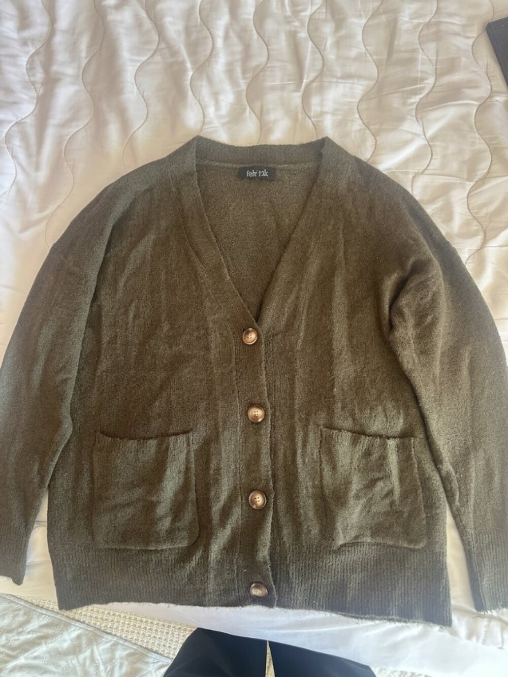 Fabric Green Button Cardigan